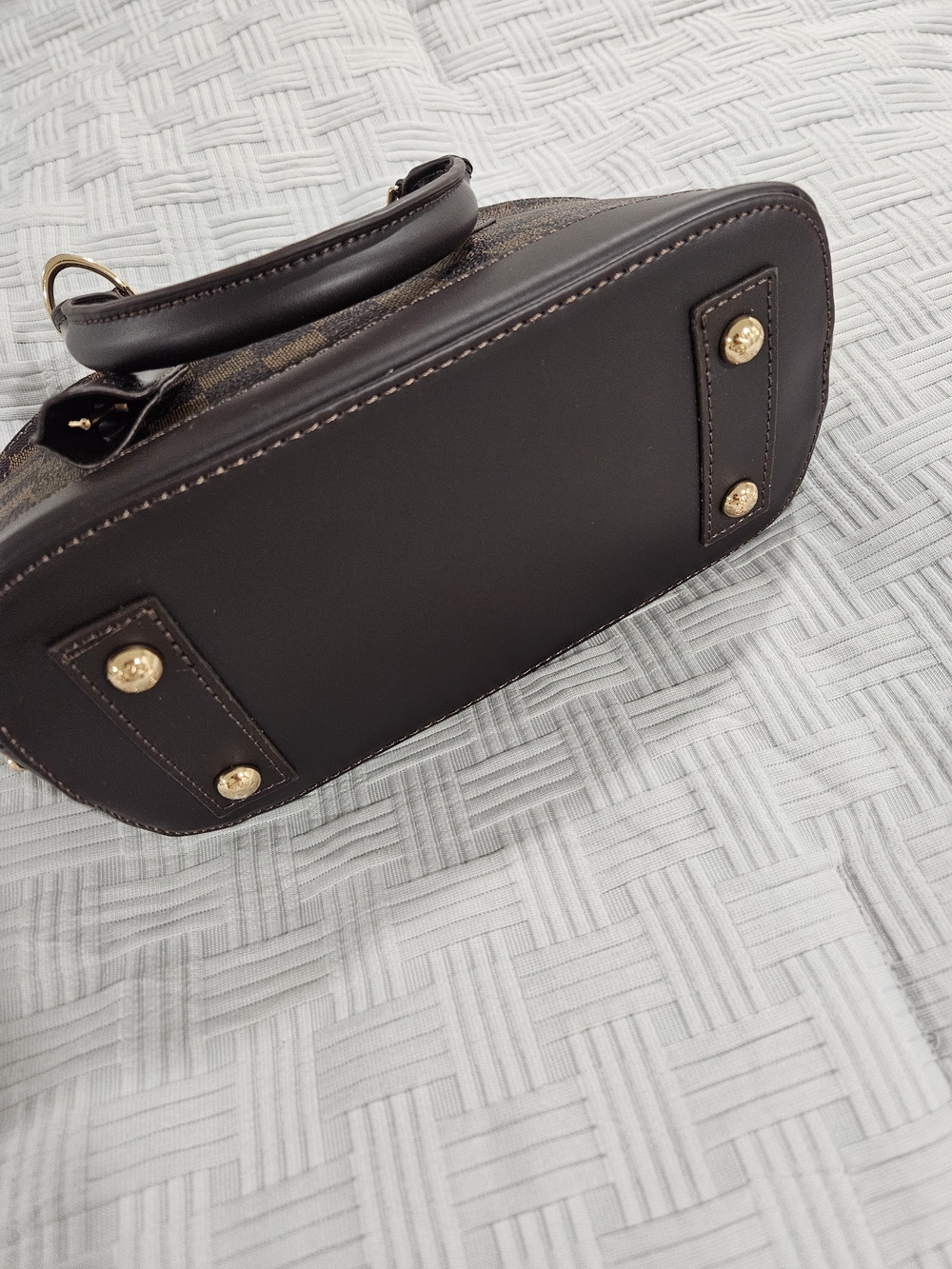 Brown Checkered Dome Satchel Fashion Bag - Picture 3 of 14